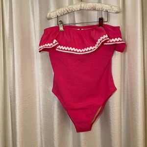 NWT J. Crew Pink Sear-Sucker Bathing Suit. Size 10